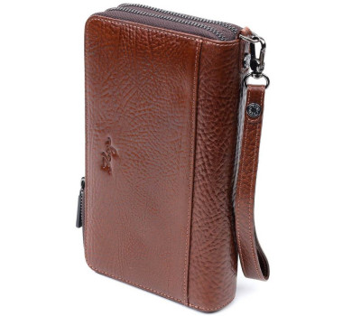 Зручний чоловічий клатч на два відділення KARYA 20854 шкіряний Коричневий