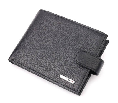 Классическое мужское портмоне с хлястиком из натуральной кожи KARYA 21084 Черный