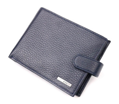 Горизонтальное мужское портмоне с хлястиком из натуральной кожи KARYA 21085 Синий