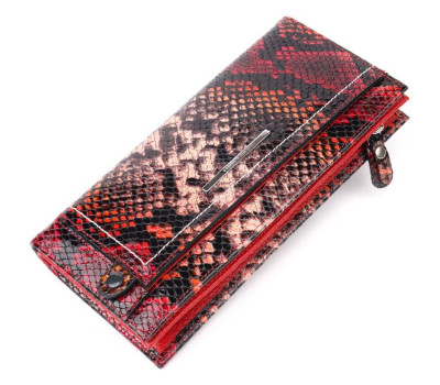 Яркий женский горизонтальный кошелек из натуральной кожи под рептилию KARYA 21092 Красный