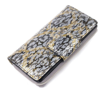 Жіноче велике портмоне з фактурної шкіри під рептилію KARYA 21104 Сірий