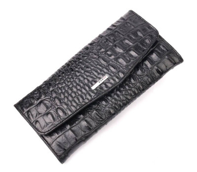 Жіночий гаманець з клапаном із фактурної шкіри під крокодила KARYA 21107 Чорний