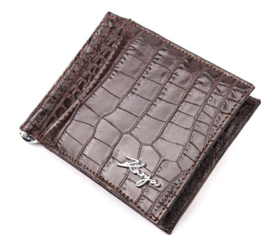 Чудовий чоловічий затиск із натуральної шкіри з тисненням під крокодила KARYA 21119 Коричневий