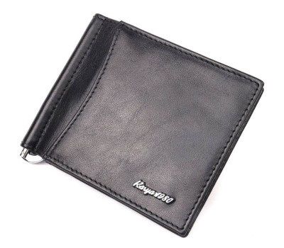 Класичний чоловічий затиск із натуральної гладкої шкіри KARYA 21120 Чорний