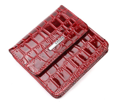 Яскравий жіночий гаманець із натуральної лакованої шкіри з тисненням під крокодила KARYA 21123 Червоний