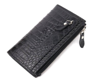 Оригінальний складний гаманець з натуральної шкіри з тисненням під крокодила KARYA 21128 Чорний