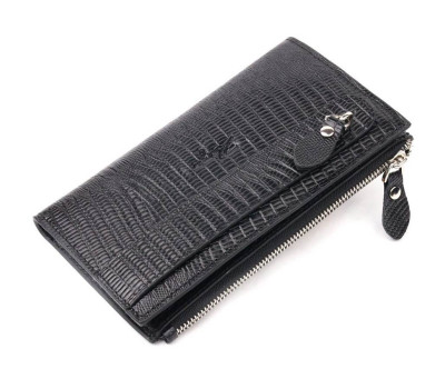 Сучасний складний гаманець із натуральної фактурної шкіри KARYA 21129 Чорний