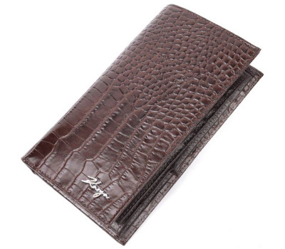Надійний вертикальний гаманець із натуральної шкіри з тисненням під крокодила KARYA 21140 Коричневий
