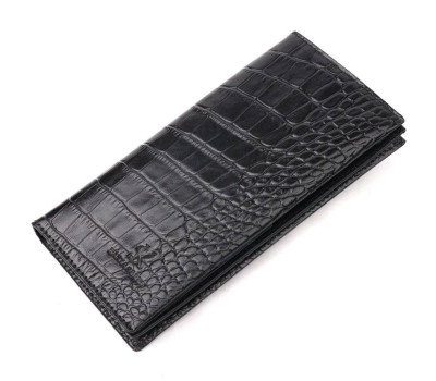 Вертикальний гаманець з натуральної шкіри з тисненням під крокодила KARYA 21142 Чорний