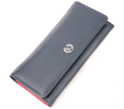 Красивий жіночий гаманець з клапаном із натуральної KARYA 21144 Синій