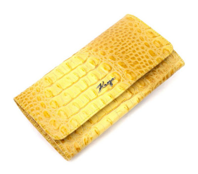 Жіночий гаманець із клапаном з натуральної шкіри з тисненням під крокодила KARYA 21145 Жовтий