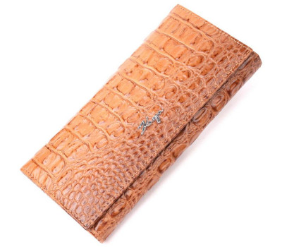 Жіночий горизонтальний гаманець з натуральної шкіри з тисненням під крокодила KARYA 21164 Рудий