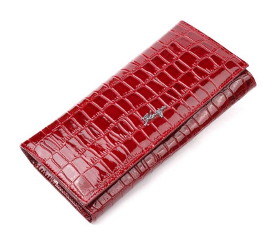 Лакований горизонтальний жіночий гаманець з натуральної шкіри з тисненням під крокодила KARYA 21165 Червоний