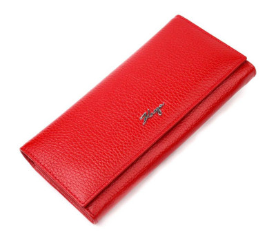 Жіночий горизонтальний гаманець із натуральної зернистої шкіри KARYA 21166 Червоний