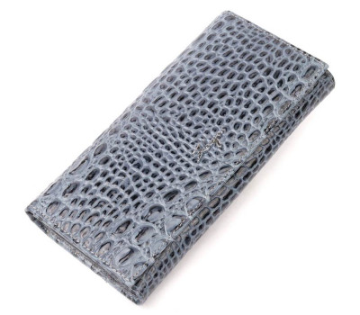 Функціональний горизонтальний гаманець із натуральної шкіри з тисненням під крокодила KARYA 21169 Сірий