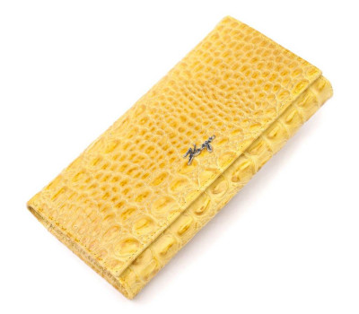 Яскравий горизонтальний гаманець із натуральної шкіри з тисненням під крокодила KARYA 21174 Жовтий