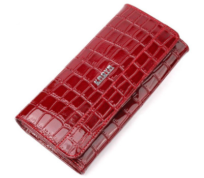 Місткий лакований горизонтальний гаманець з натуральної шкіри з тисненням під крокодила KARYA 21175 Червоний