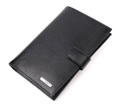 Вертикальний чоловічий портмоне з хлястиком з натуральної шкіри KARYA 21195 Чорний