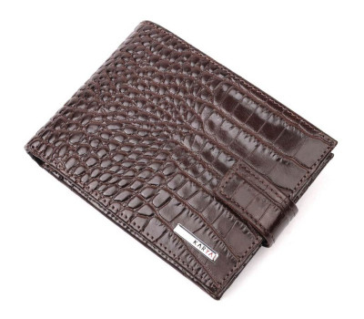 Класичний чоловічий гаманець із натуральної шкіри з тисненням під крокодила KARYA 21199 Коричневий