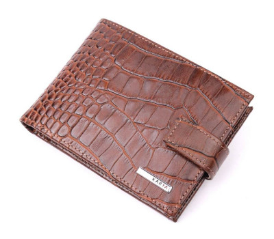 Цікавий чоловічий гаманець із натуральної шкіри з тисненням під крокодила KARYA 21202 Коричневий
