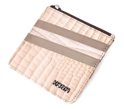 Гарний картхолдер з натуральної шкіри з тисненням під крокодила KARYA 21206 Бежевий