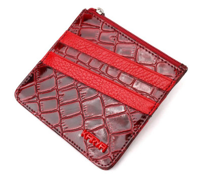 Практичний картхолдер із натуральної шкіри з тисненням під крокодила KARYA 21207 Червоний