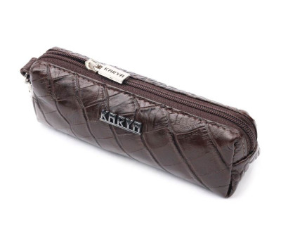 Практична ключниця з натуральної шкіри з тисненням під крокодила KARYA 21218 Коричневий