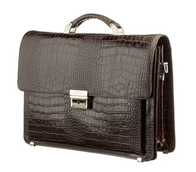 Портфель чоловічий KARYA 17270 шкіряний Коричневий з тисненням під крокодила