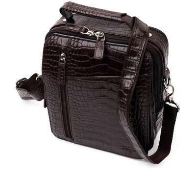 Місткий чоловічий месенджер із фактурної шкіри KARYA 20898 Коричневий