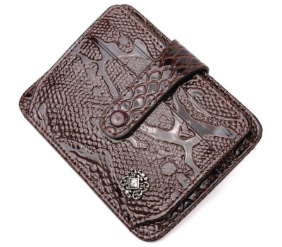 Лакована візитниця з натуральної фактурної шкіри KARYA 20956 Коричневий