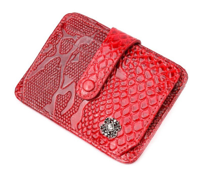 Візитниця із натуральної фактурної шкіри під змію KARYA 20959 Червоний