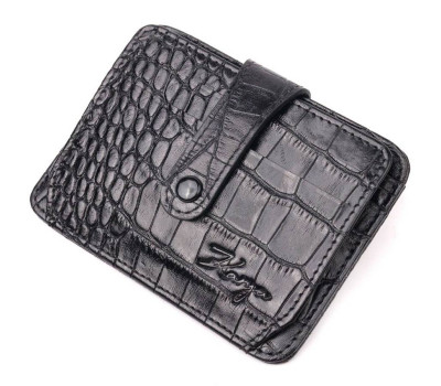 Візитниця з натуральної фактурної шкіри під крокодила KARYA 20963 Чорний