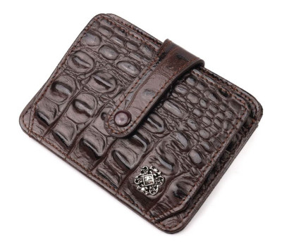 Візитниця з натуральної фактурної шкіри під крокодила KARYA 20965 Коричневий