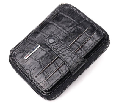 Невеликий гаманець із натуральної фактурної шкіри під крокодила KARYA 20969 Чорний