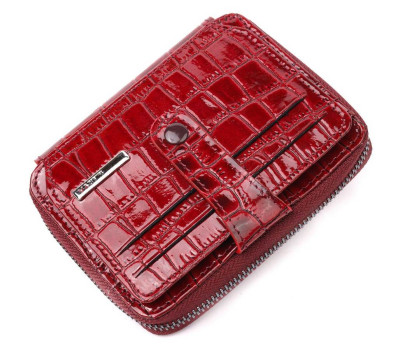 Яскравий гаманець із натуральної фактурної шкіри під крокодила KARYA 20970 Бордовий