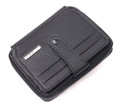 Компактний гаманець із натуральної зернистої шкіри KARYA 20971 Чорний