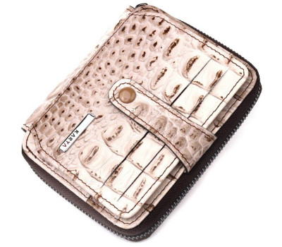 Дуже гарний гаманець з натуральної фактурної шкіри під крокодила KARYA 20974 Бежевий