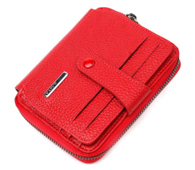 Чудовий гаманець із натуральної зернистої шкіри KARYA 20975 Червоний