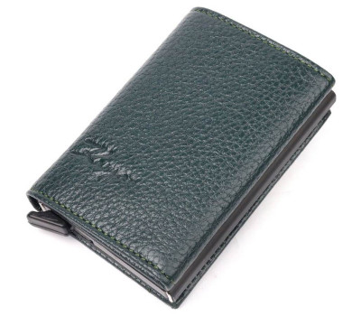 Оригінальна візитниця з натуральної зернистої шкіри KARYA 20976 Зелений