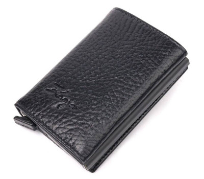 Містка візитниця з натуральної крупнозернистої шкіри KARYA 20978 Чорний