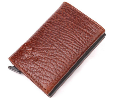 Візитниця з натуральної крупнозернистої шкіри KARYA 20979 Коричневий