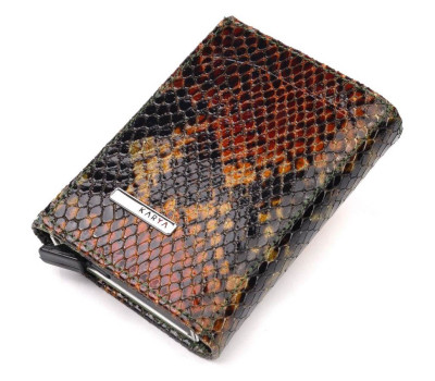 Лакована візитниця з натуральної фактурної шкіри під змію KARYA 20988 Різнокольоровий