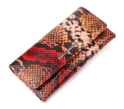 Стильний жіночий гаманець із натуральної фактурної шкіри під змію KARYA 21010 Червоний