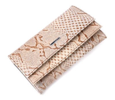 Очень нежный женский кошелек из натуральной фактурной кожи под змею KARYA 21014 Бежевый