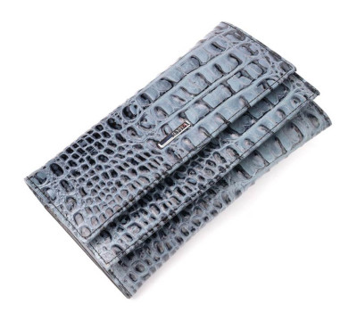 Необычный женский кошелек из натуральной фактурной кожи под крокодила KARYA 21015 Серый