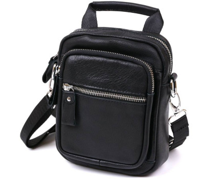 Компактна чоловіча сумка з натуральної шкіри Vintage 20477 Чорний