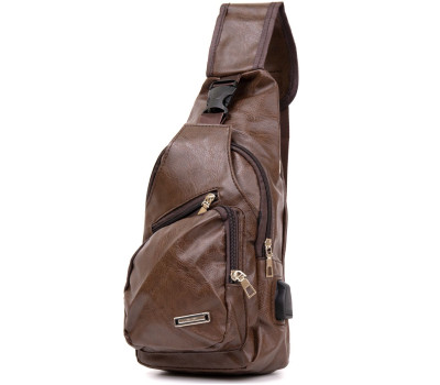 Сумка крос боді з емблемою зі шкірозамінника Vintage 20569 Коричнева