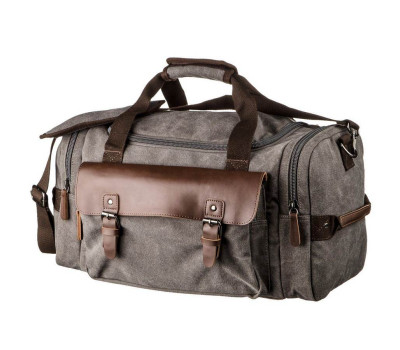 Дорожная сумка текстильная с карманом Vintage 20191 Серая