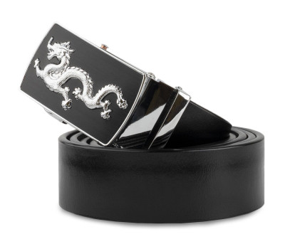 Ремень мужской серебристый дракон Vintage 20256 Черный