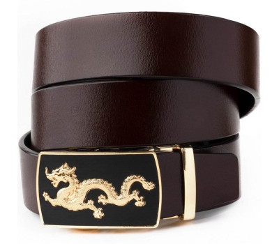 Ремень мужской золотой дракон Vintage 20259 Коричневый